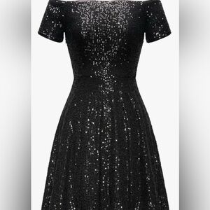 Grace Karin Black off the shoulder sequin dress